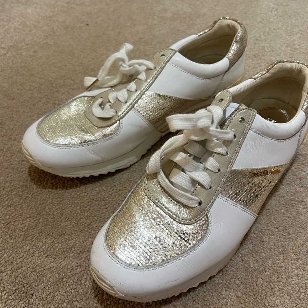 Michael Kors White and Gold Sneakers